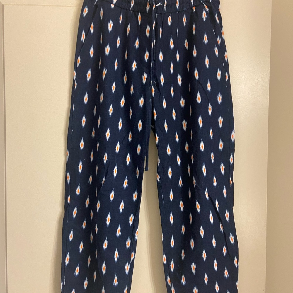 J. Crew Women’s Linen Blend Bottoms in Navy with Geometric Print
